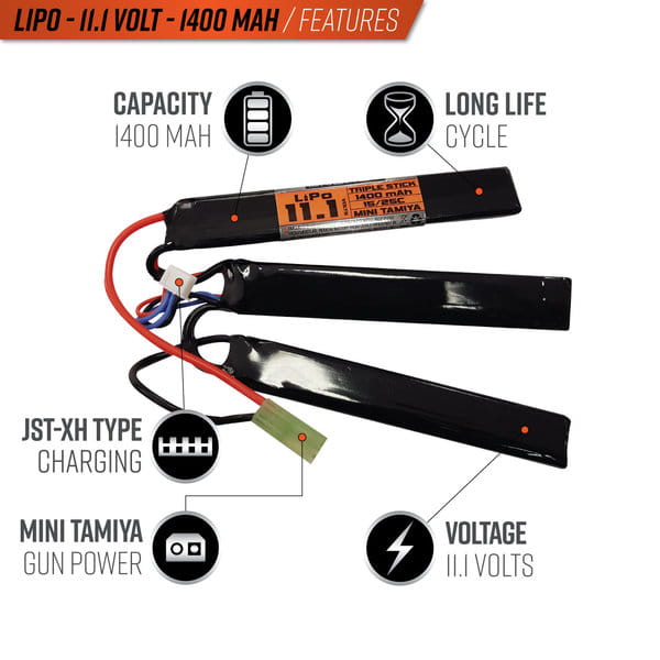 Bateria Valken Li-Po Triple Split 11.1v 1400mAh