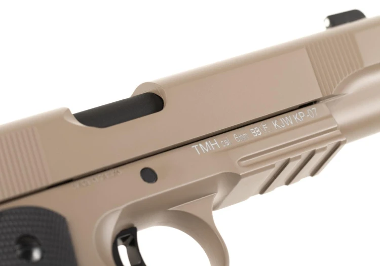 Replika KJ Works M1911 MEU Full Metal GBB Tan oznaczenia