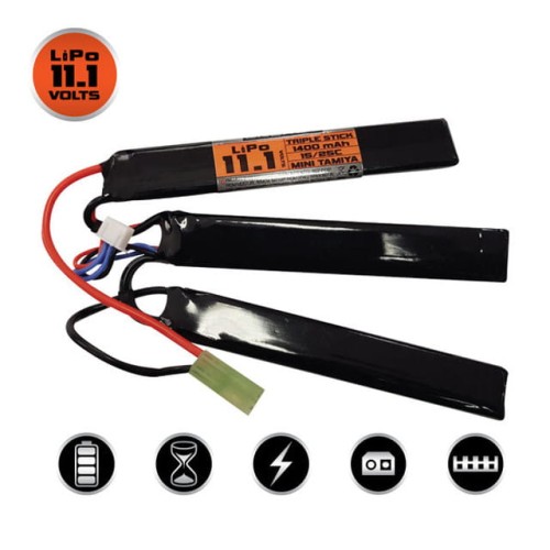 Bateria Valken Li-Po Triple Split 11.1v 1400mAh
